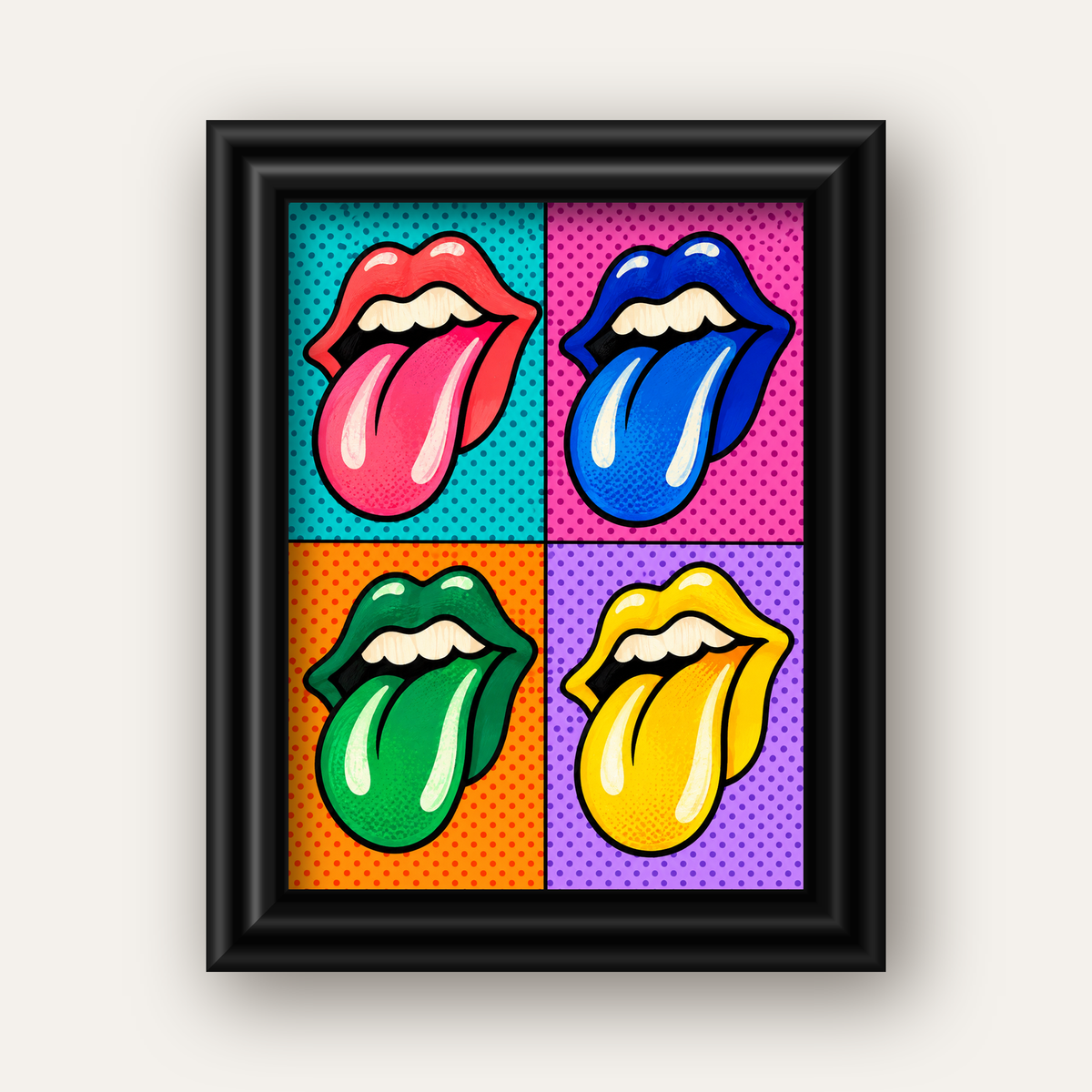 Pop Art Renkli Dudaklar Poster – Canlı ve Eğlenceli Duvar Dekoru — siyah galeri çerçeveli