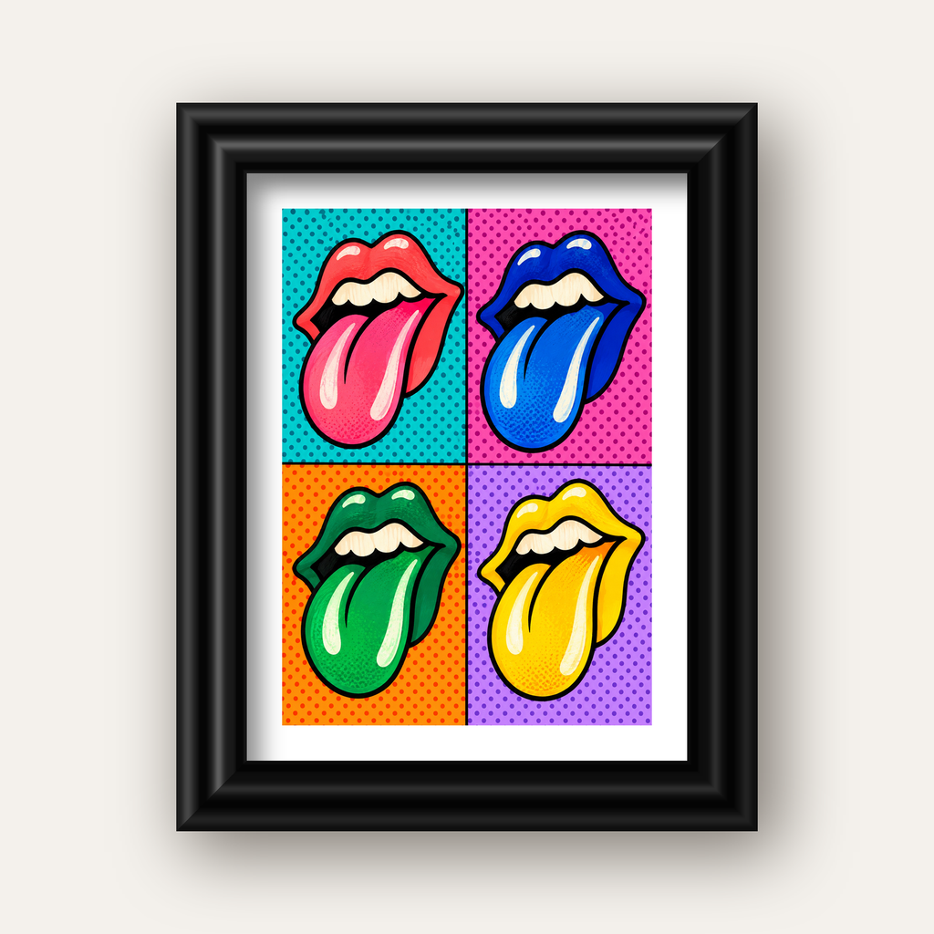 Pop Art Renkli Dudaklar Poster – Canlı ve Eğlenceli Duvar Dekoru — siyah galeri çerçeveli paspartulu