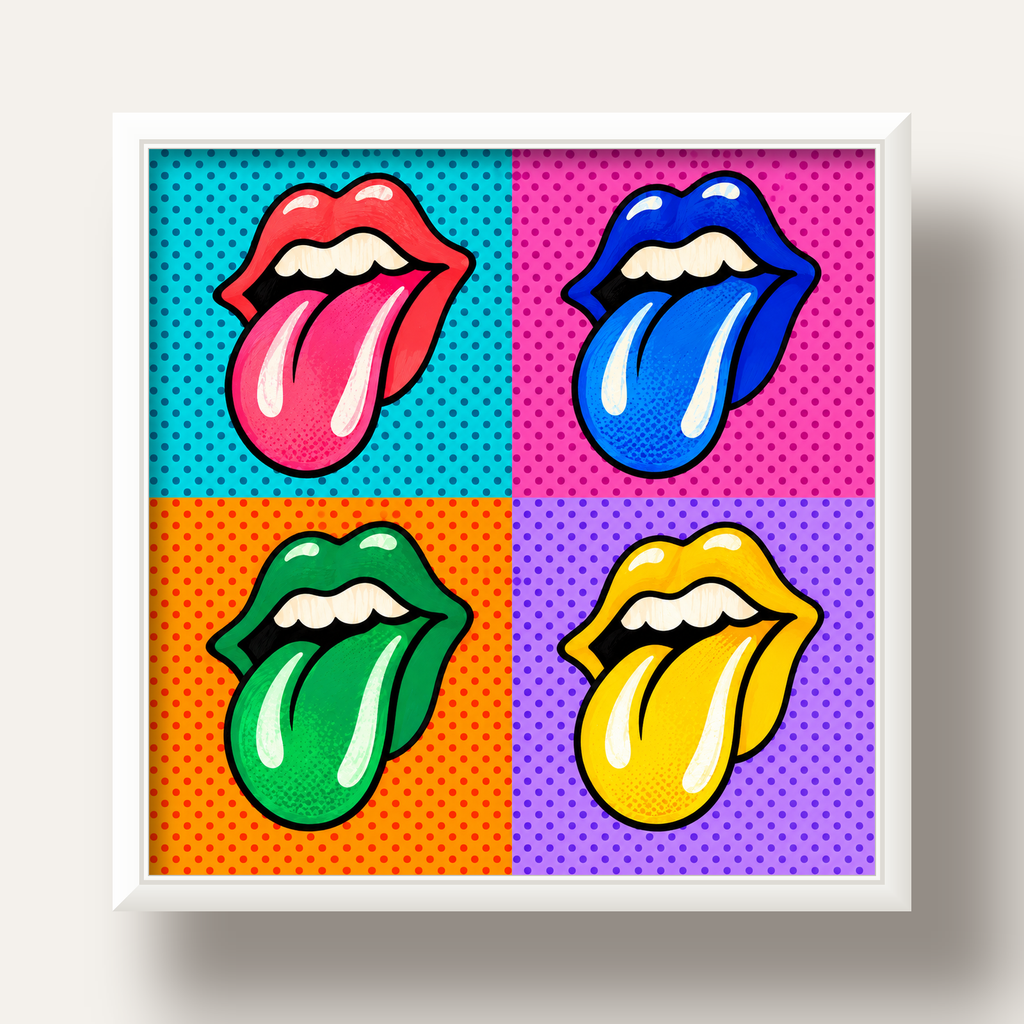 Pop Art Renkli Dudaklar Poster – Canlı ve Eğlenceli Duvar Dekoru — beyaz derin çerçeveli