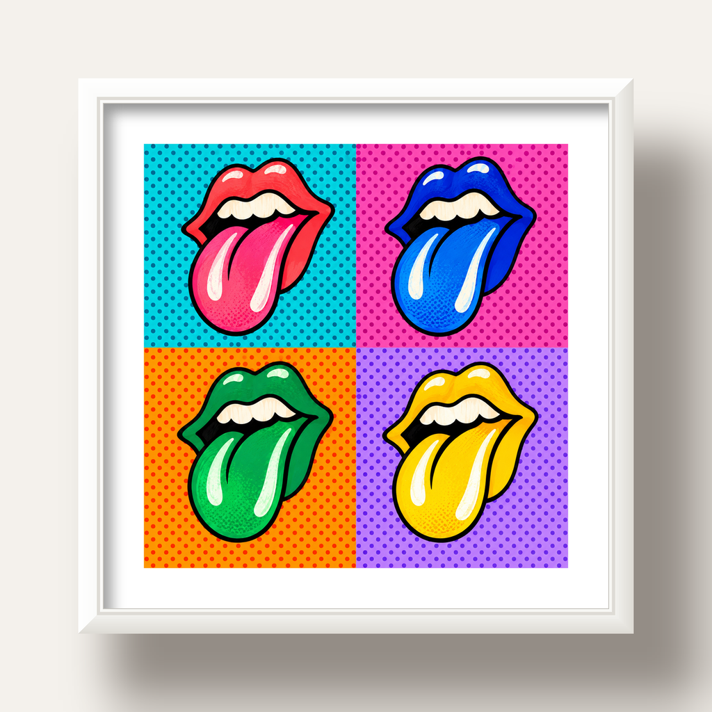 Pop Art Renkli Dudaklar Poster – Canlı ve Eğlenceli Duvar Dekoru — beyaz derin çerçeveli paspartulu