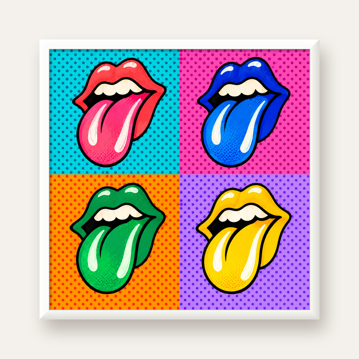 Pop Art Renkli Dudaklar Poster – Canlı ve Eğlenceli Duvar Dekoru — beyaz çerçeveli kare poster