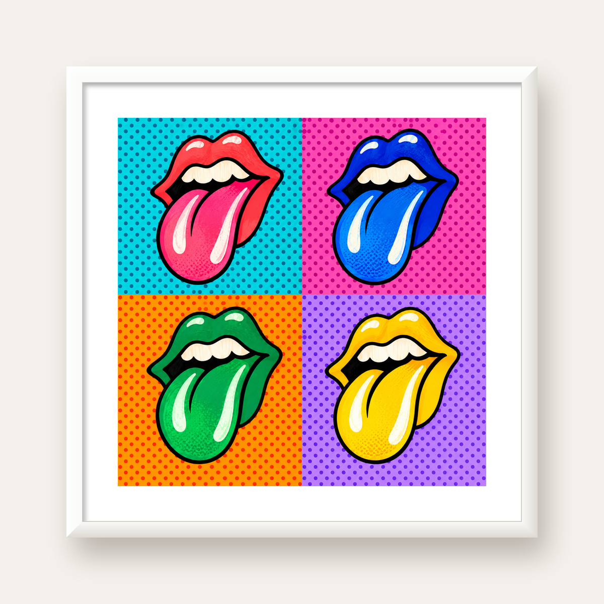 Pop Art Renkli Dudaklar Poster – Canlı ve Eğlenceli Duvar Dekoru — beyaz çerçeveli kare poster