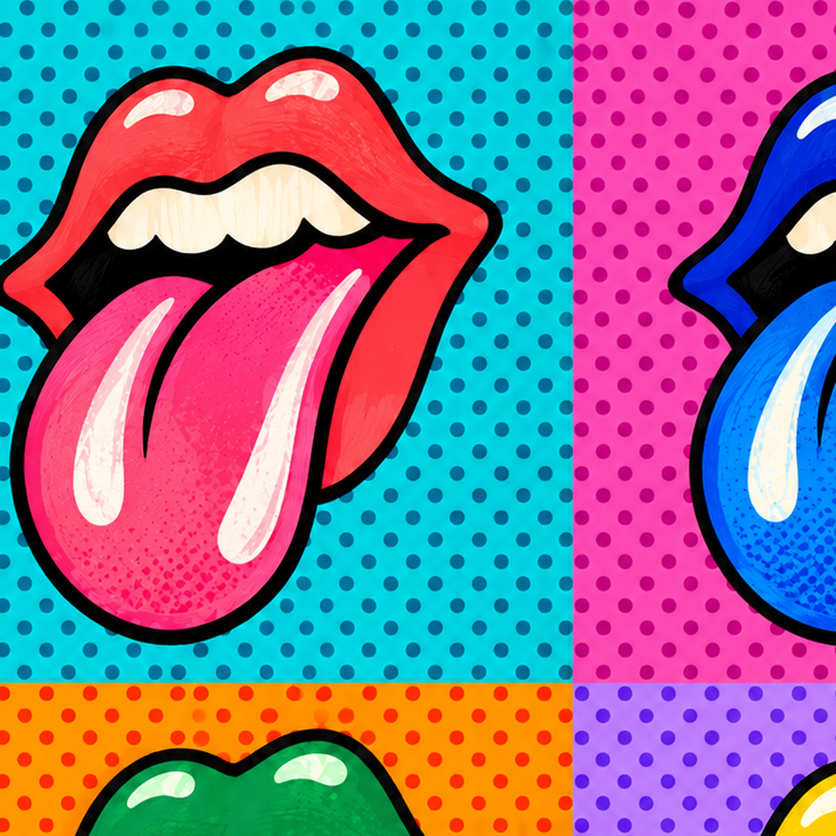 Pop Art Renkli Dudaklar Poster – Canlı ve Eğlenceli Duvar Dekoru — baskının yakın çekimi, kâğıt dokusu ve renk detayı
