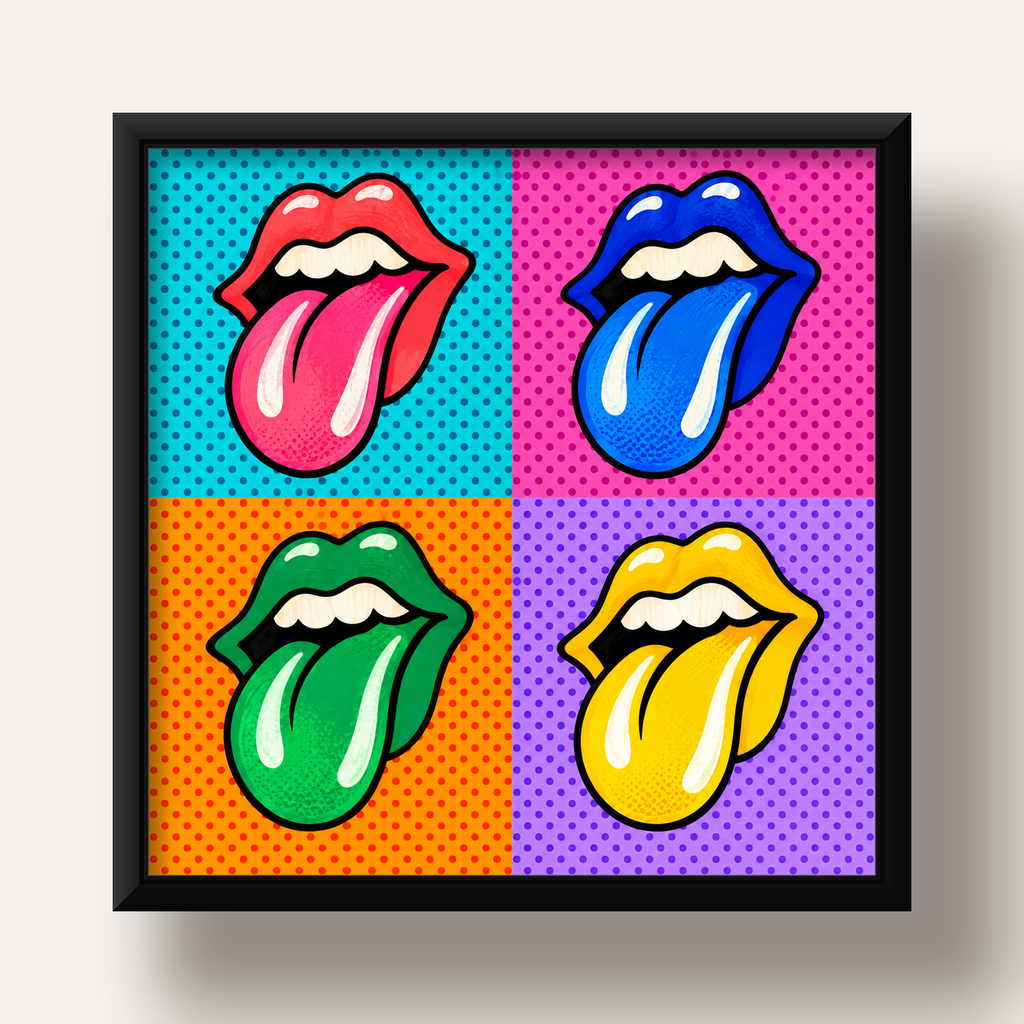 Pop Art Renkli Dudaklar Poster – Canlı ve Eğlenceli Duvar Dekoru — siyah derin çerçeveli