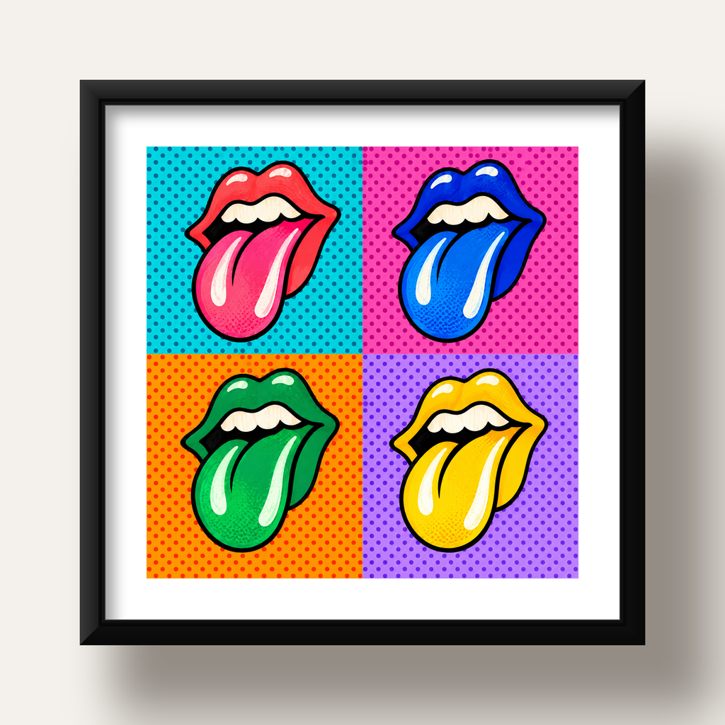 Pop Art Renkli Dudaklar Poster – Canlı ve Eğlenceli Duvar Dekoru — siyah derin çerçeveli paspartulu
