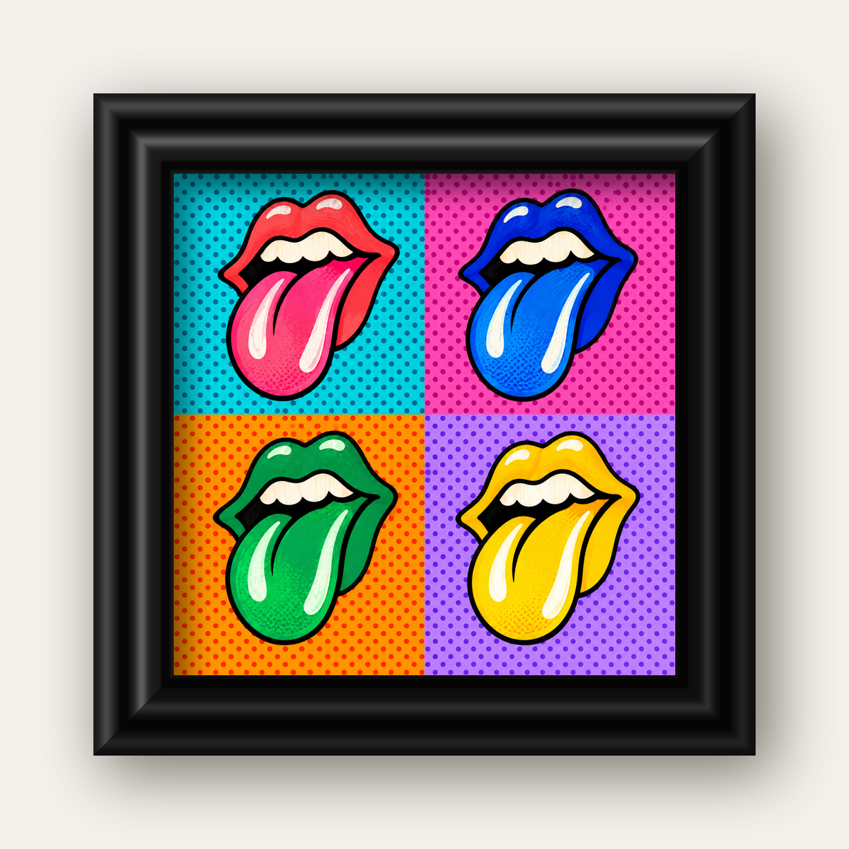 Pop Art Renkli Dudaklar Poster – Canlı ve Eğlenceli Duvar Dekoru — siyah galeri çerçeveli