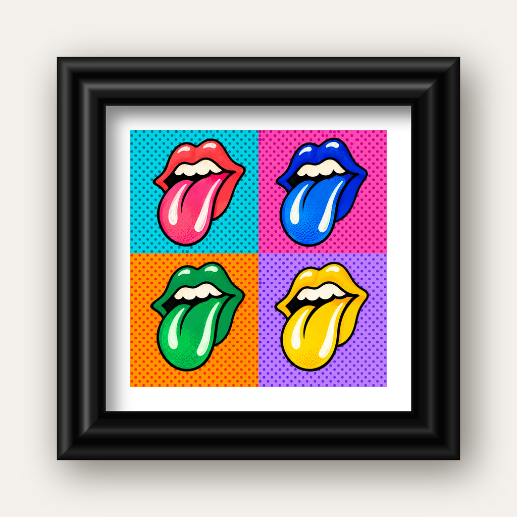 Pop Art Renkli Dudaklar Poster – Canlı ve Eğlenceli Duvar Dekoru — siyah galeri çerçeveli paspartulu