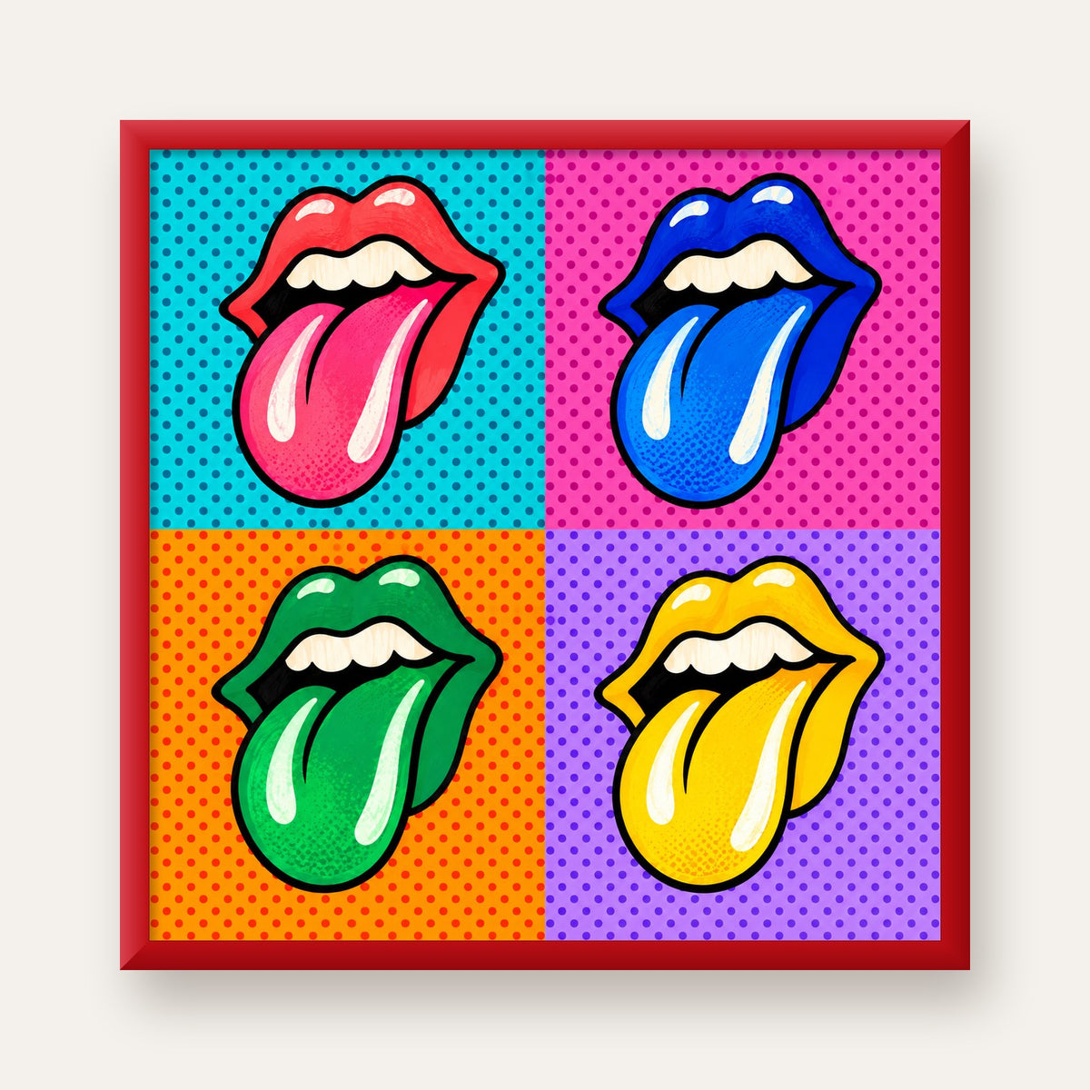 Pop Art Renkli Dudaklar Poster – Canlı ve Eğlenceli Duvar Dekoru — kırmızı çerçeveli