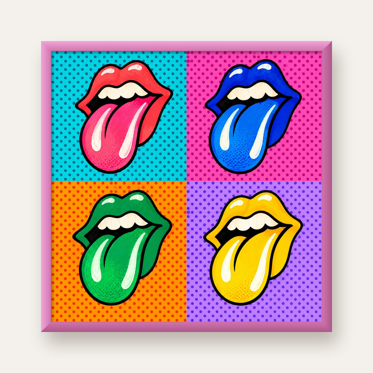 Pop Art Renkli Dudaklar Poster – Canlı ve Eğlenceli Duvar Dekoru — pembe çerçeveli