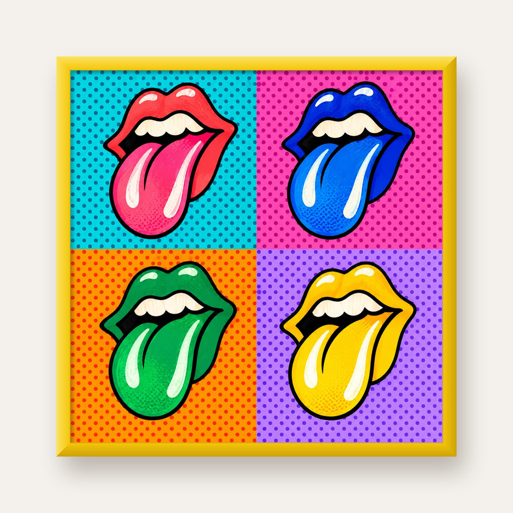 Pop Art Renkli Dudaklar Poster – Canlı ve Eğlenceli Duvar Dekoru — sarı çerçeveli