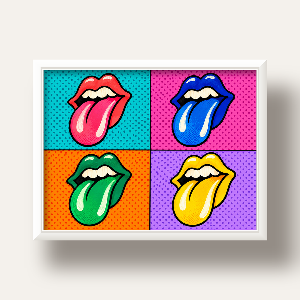 Pop Art Renkli Dudaklar Poster – Canlı ve Eğlenceli Duvar Dekoru — beyaz derin çerçeveli