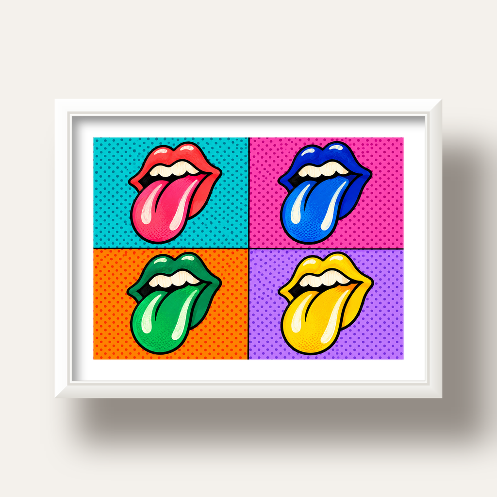 Pop Art Renkli Dudaklar Poster – Canlı ve Eğlenceli Duvar Dekoru — beyaz derin çerçeveli paspartulu