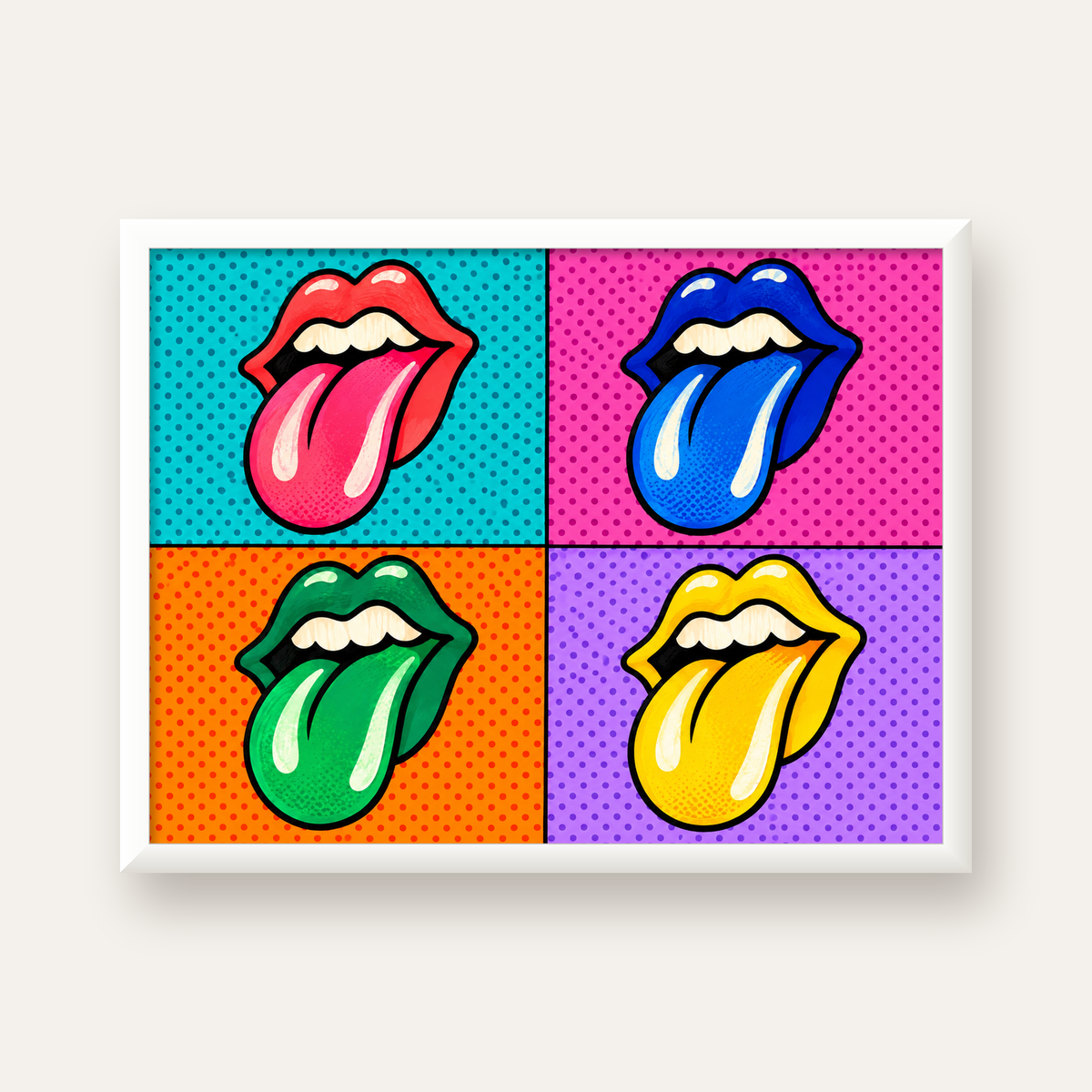 Pop Art Renkli Dudaklar Poster – Canlı ve Eğlenceli Duvar Dekoru — beyaz çerçeveli yatay poster