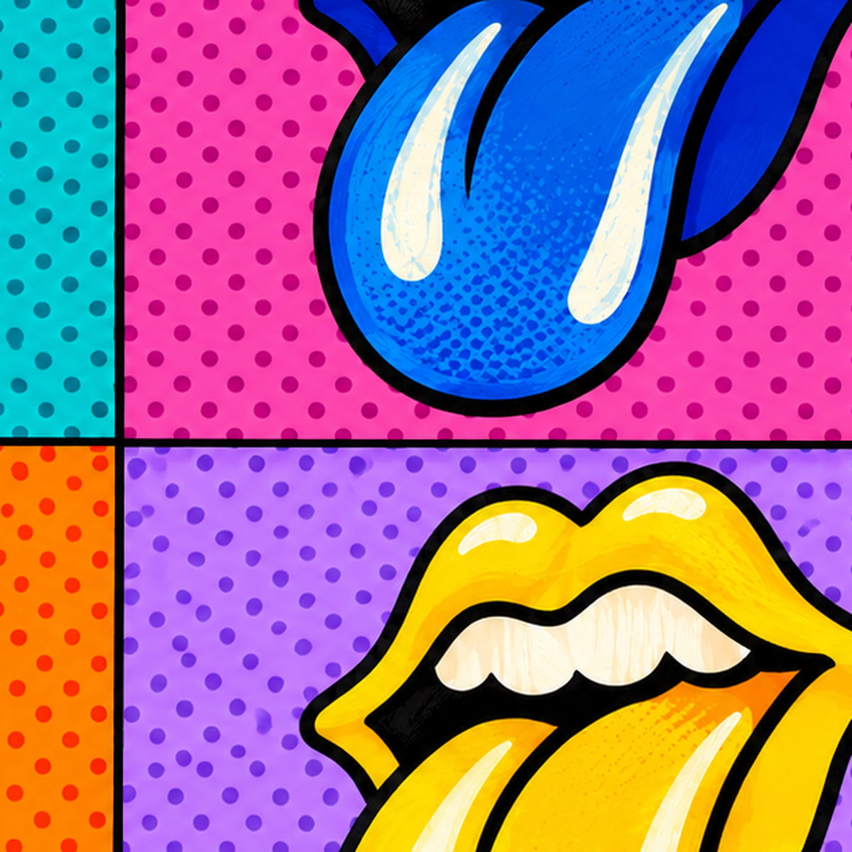 Pop Art Renkli Dudaklar Poster – Canlı ve Eğlenceli Duvar Dekoru — baskının yakın çekimi, kâğıt dokusu ve renk detayı