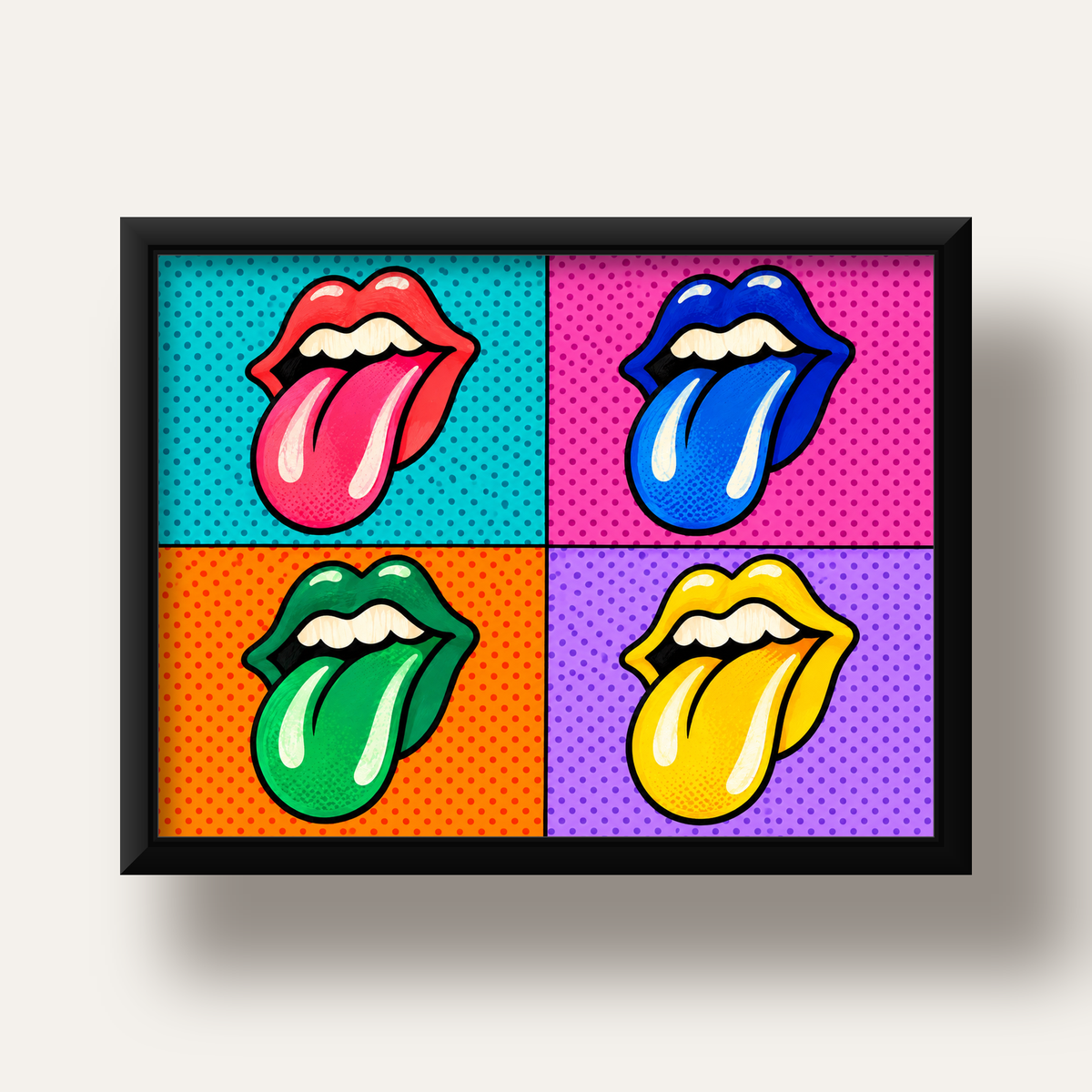 Pop Art Renkli Dudaklar Poster – Canlı ve Eğlenceli Duvar Dekoru — siyah derin çerçeveli