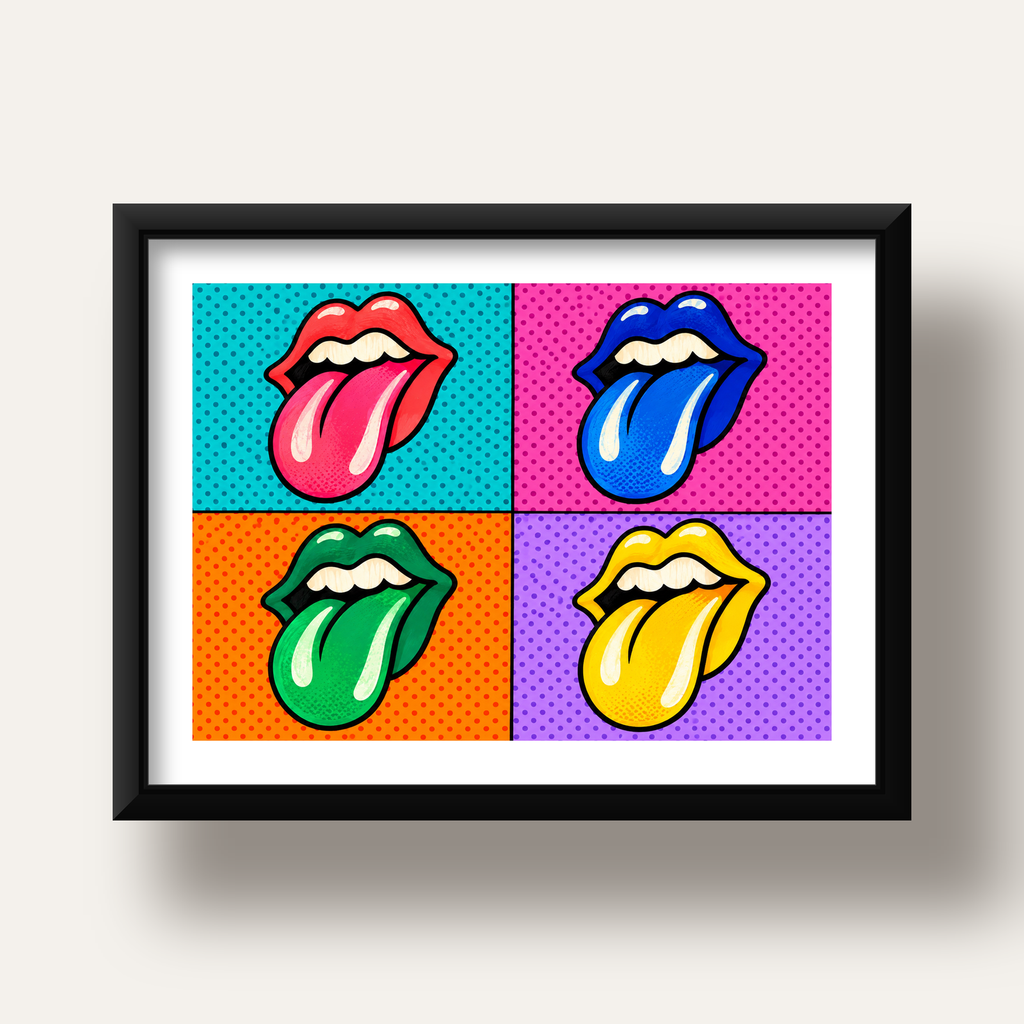 Pop Art Renkli Dudaklar Poster – Canlı ve Eğlenceli Duvar Dekoru — siyah derin çerçeveli paspartulu