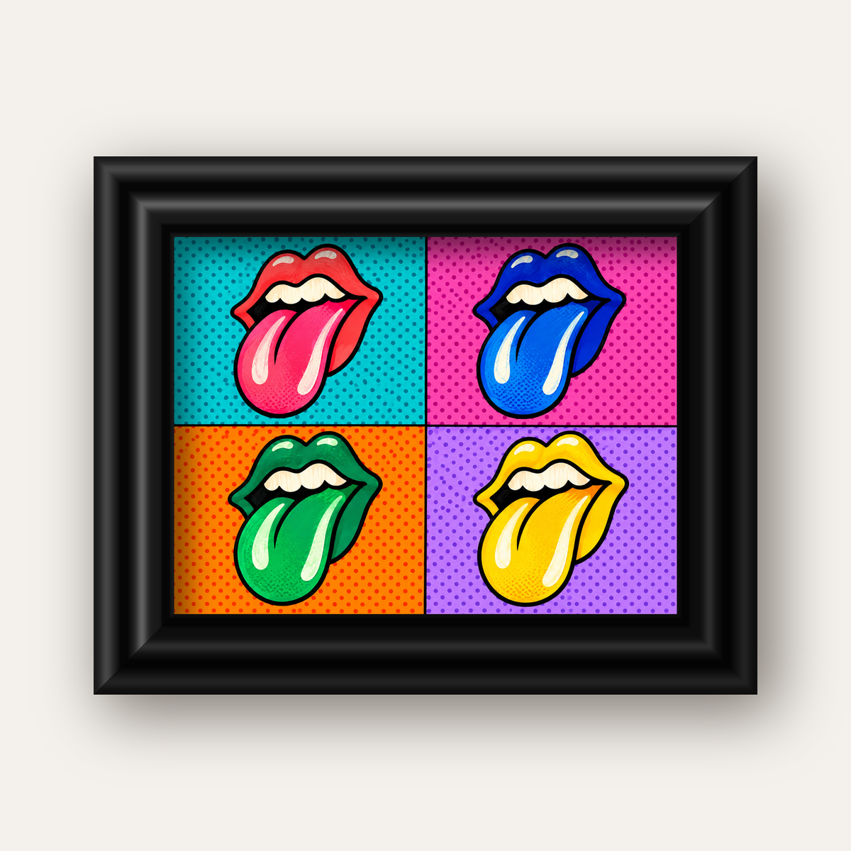 Pop Art Renkli Dudaklar Poster – Canlı ve Eğlenceli Duvar Dekoru — siyah galeri çerçeveli