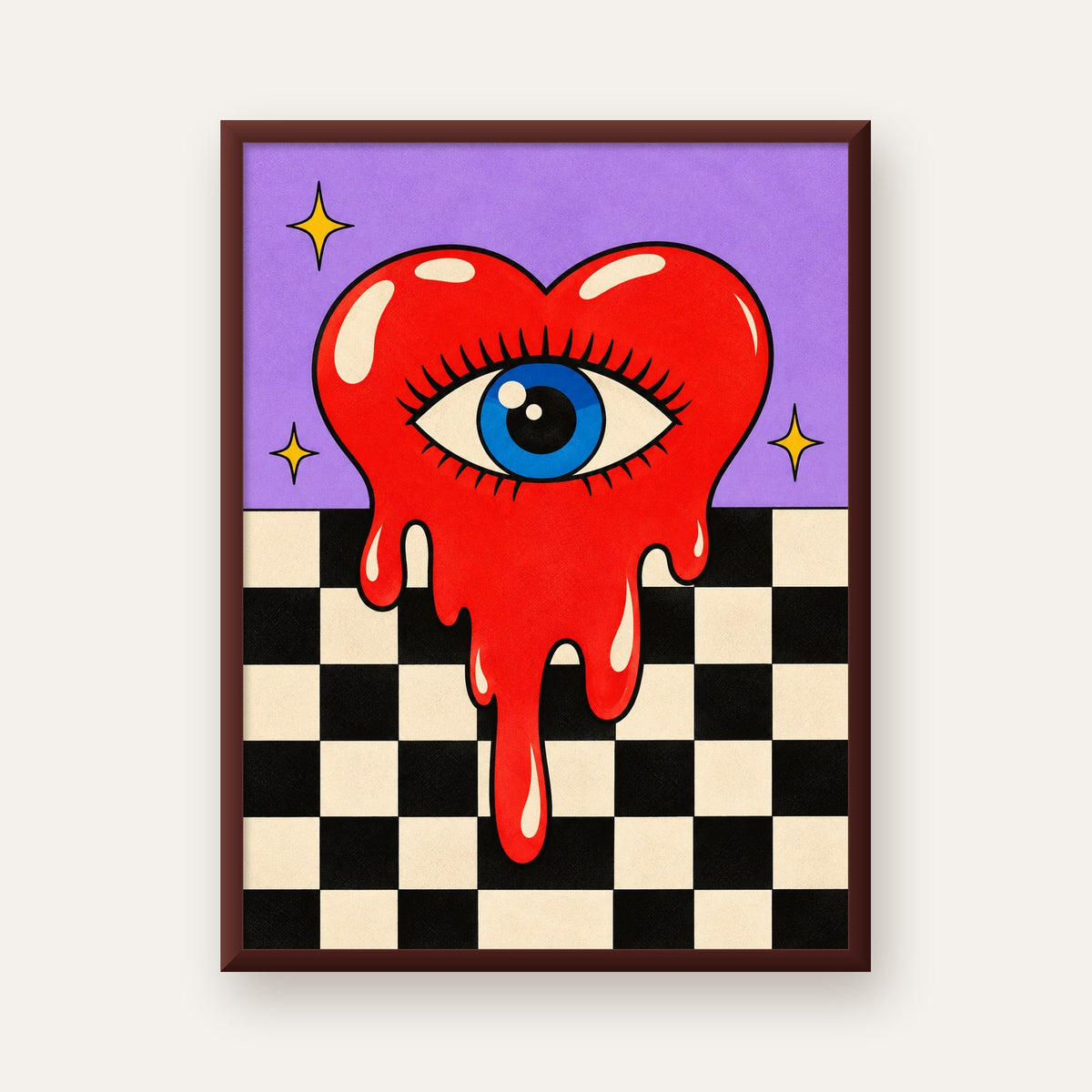 Eriyen Kalp ve Göz Dijital Pop-Art Poster - Renkli Sanat Baskısı — ceviz çerçeveli