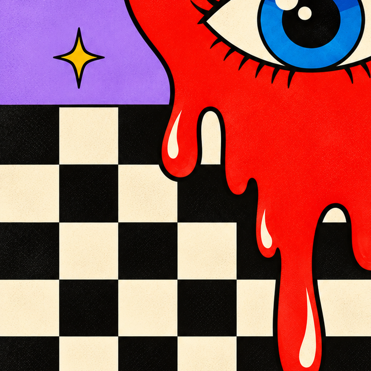 Eriyen Kalp ve Göz Dijital Pop-Art Poster - Renkli Sanat Baskısı — baskının yakın çekimi, kâğıt dokusu ve renk detayı