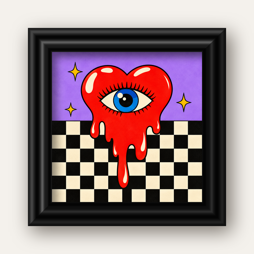 Eriyen Kalp ve Göz Dijital Pop-Art Poster - Renkli Sanat Baskısı — siyah galeri çerçeveli
