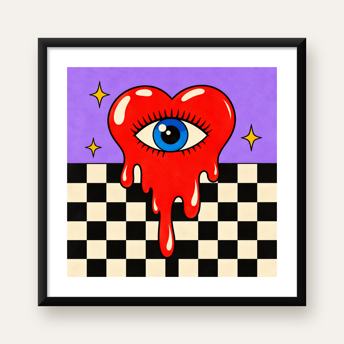 Eriyen Kalp ve Göz Dijital Pop-Art Poster - Renkli Sanat Baskısı — Kare baskı, beyaz paspartulu