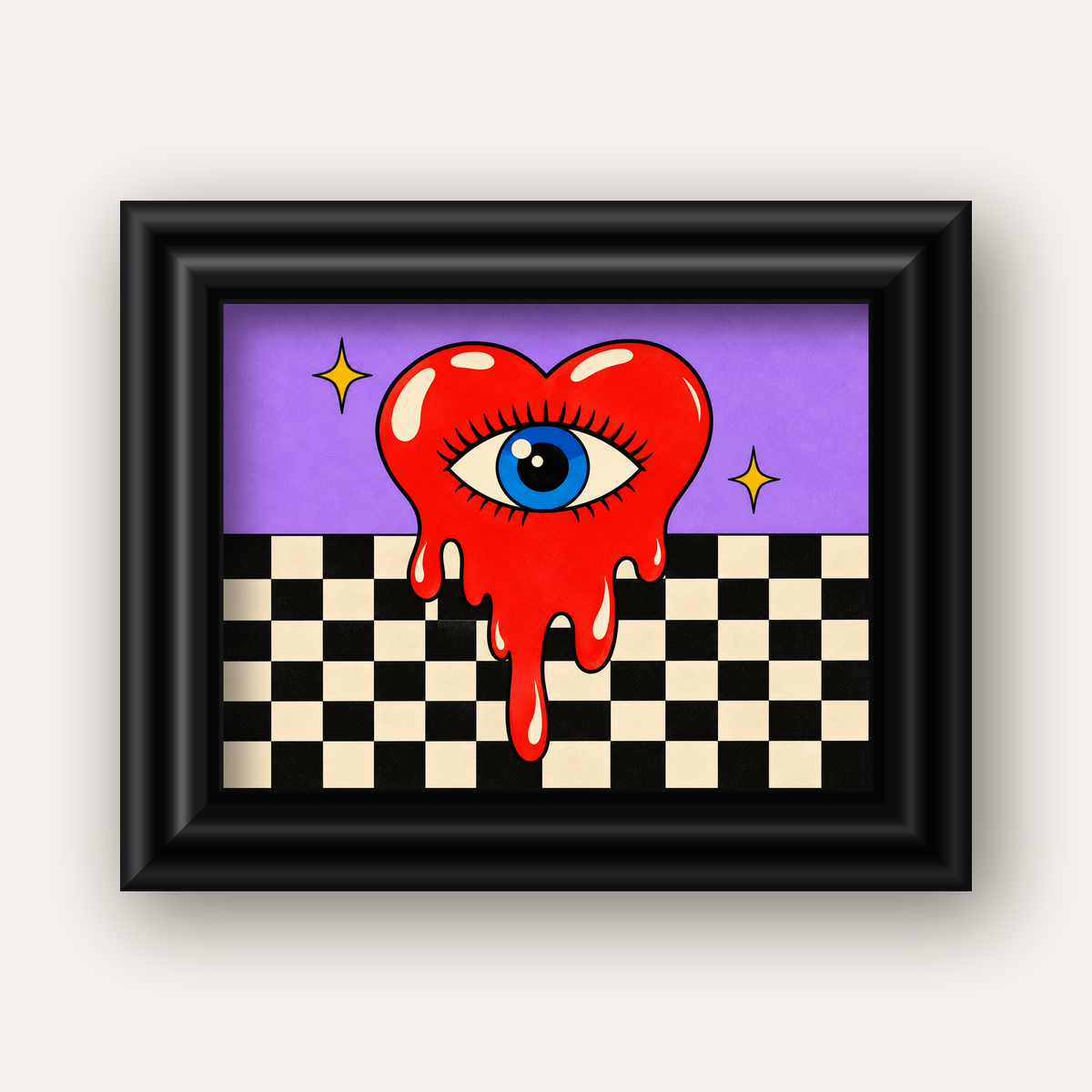 Eriyen Kalp ve Göz Dijital Pop-Art Poster - Renkli Sanat Baskısı — siyah galeri çerçeveli