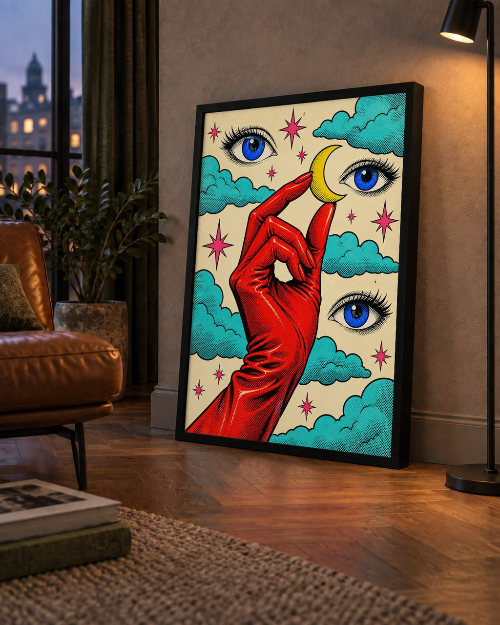 Sürreal El, Göz ve Ay Pop Art Poster – Renkli Sanat Baskısı