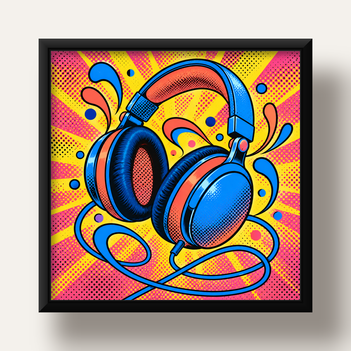 Pop Art Kulaklık Poster – Renkli ve Dinamik Duvar Dekoru — siyah derin çerçeveli