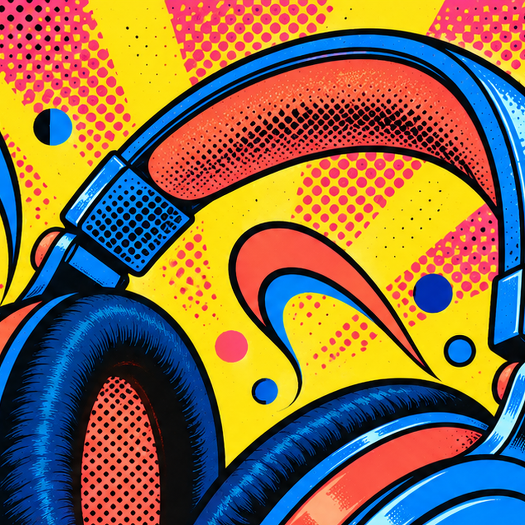 Pop Art Kulaklık Poster – Renkli ve Dinamik Duvar Dekoru — baskının yakın çekimi, kâğıt dokusu ve renk detayı