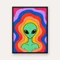 Renkli Uzaylı Portresi Dijital Poster – Modern Pop Art Tasarım — Dikey baskı, düz siyah çerçeveli duvar posteri