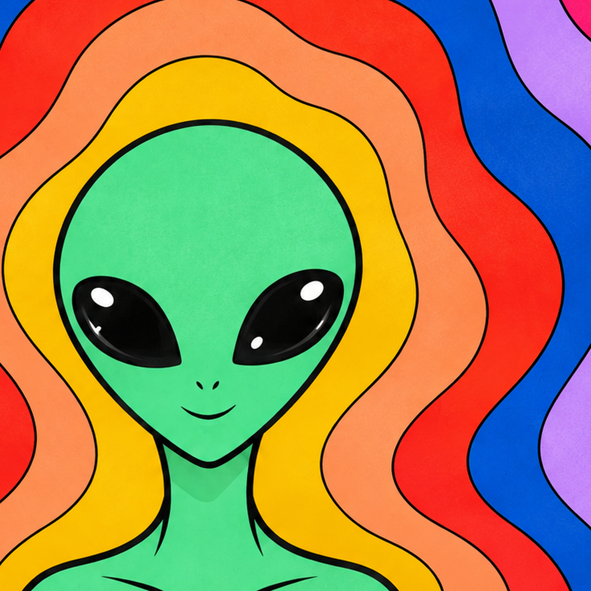 Renkli Uzaylı Portresi Dijital Poster – Modern Pop Art Tasarım — baskının yakın çekimi, kâğıt dokusu ve renk detayı