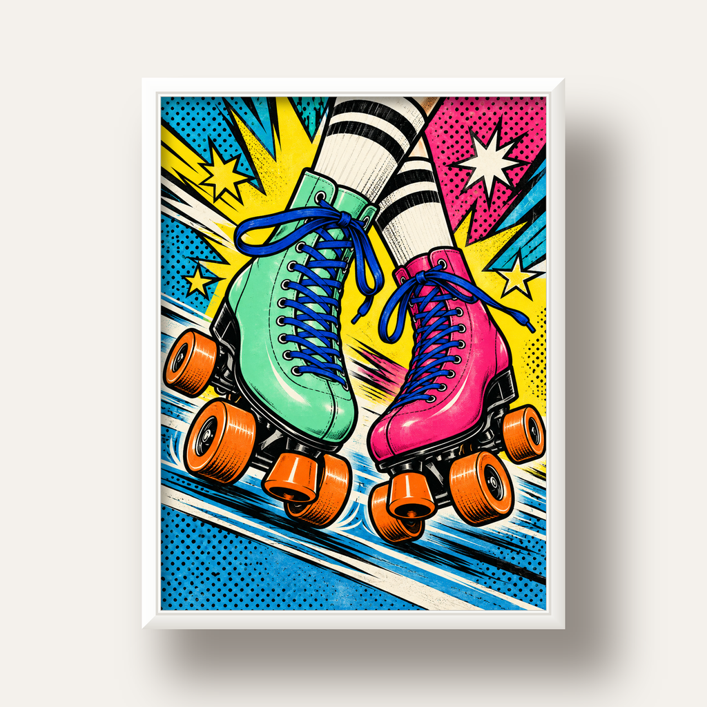 Pop Art Renkli Patenler Poster – Canlı ve Enerjik Duvar Dekoru — beyaz derin çerçeveli