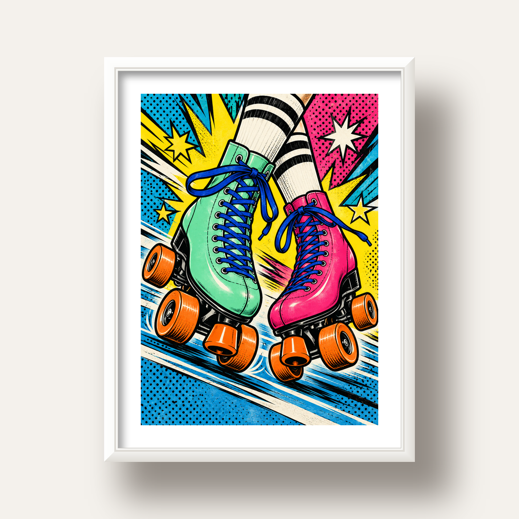 Pop Art Renkli Patenler Poster – Canlı ve Enerjik Duvar Dekoru — beyaz derin çerçeveli paspartulu