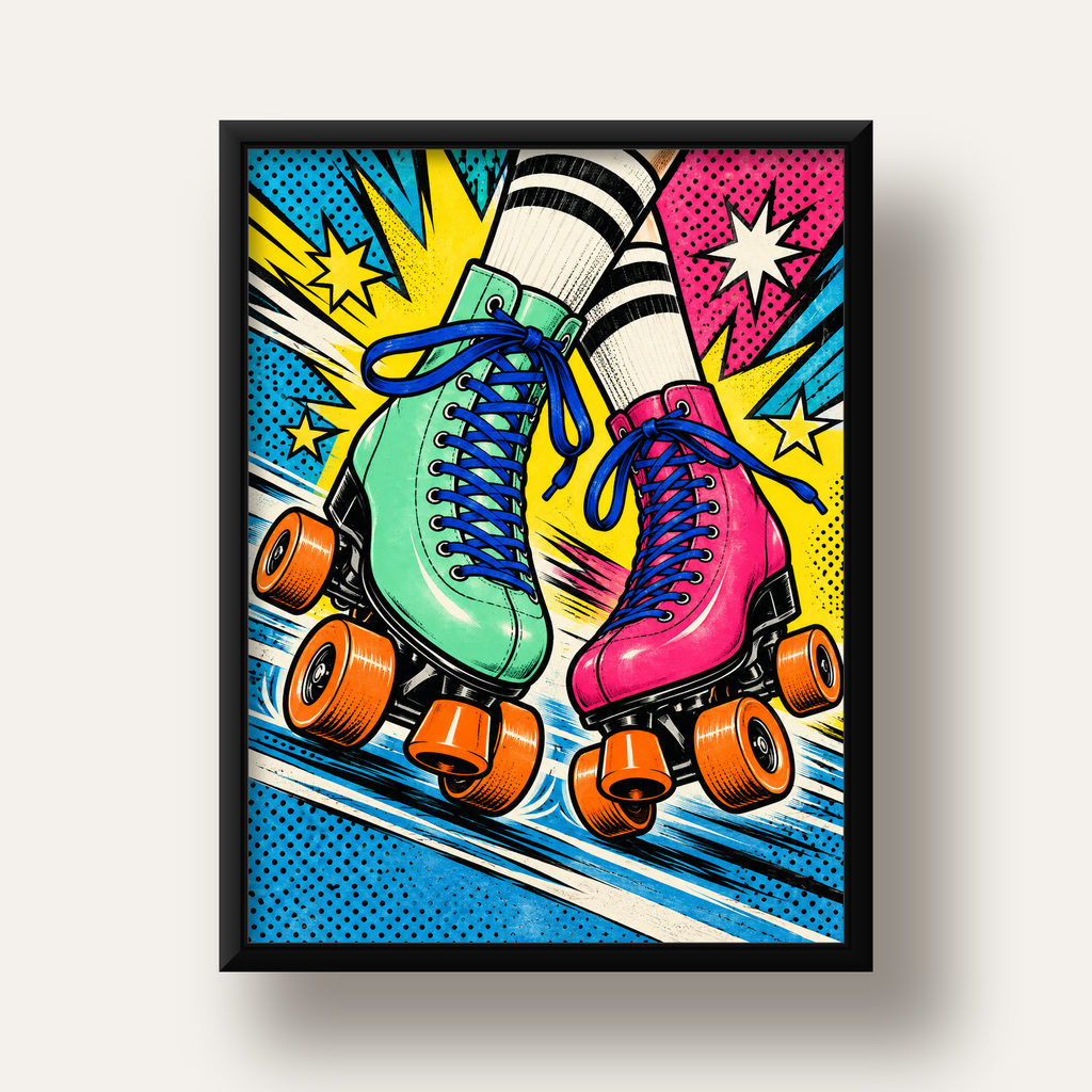 Pop Art Renkli Patenler Poster – Canlı ve Enerjik Duvar Dekoru — siyah derin çerçeveli