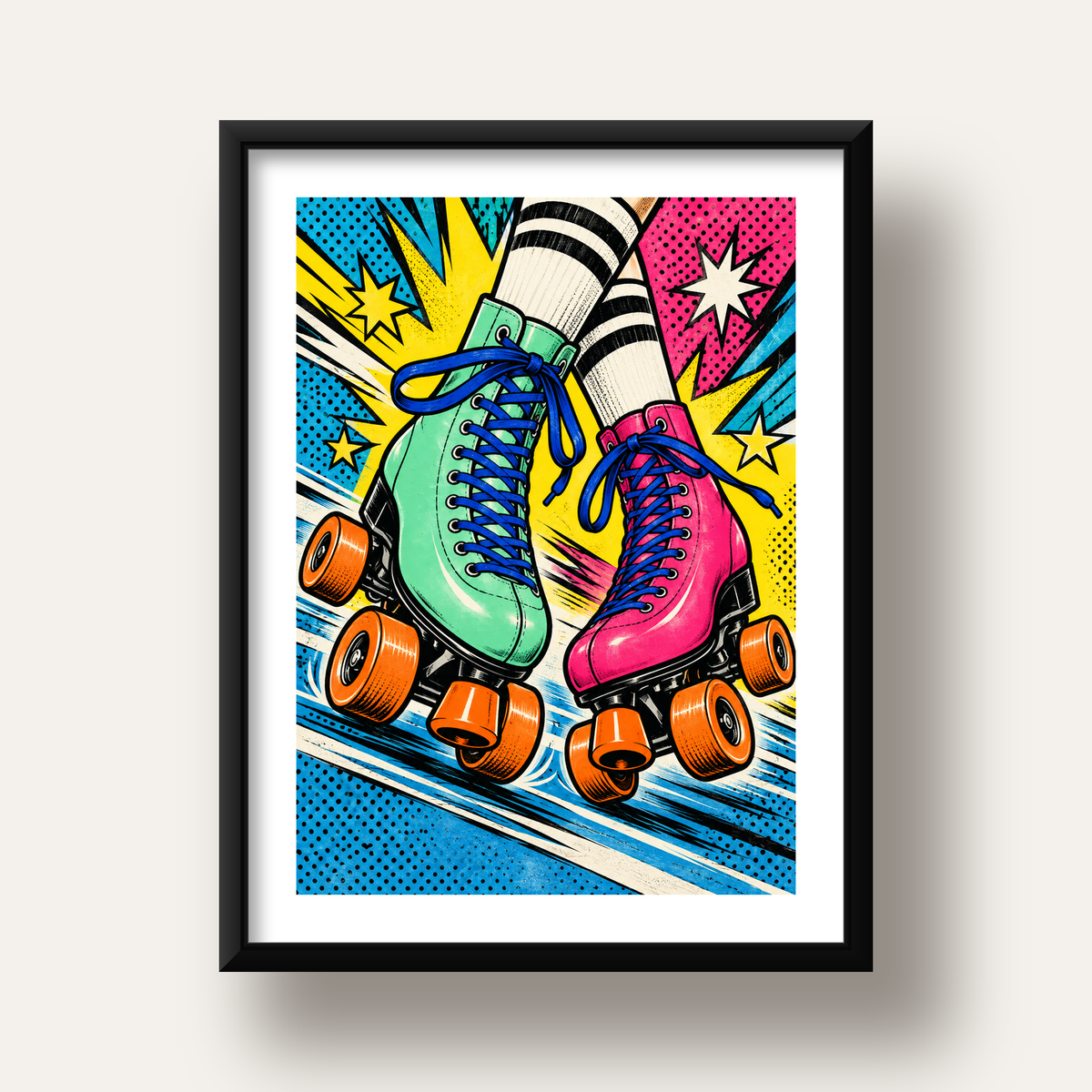 Pop Art Renkli Patenler Poster – Canlı ve Enerjik Duvar Dekoru — siyah derin çerçeveli paspartulu