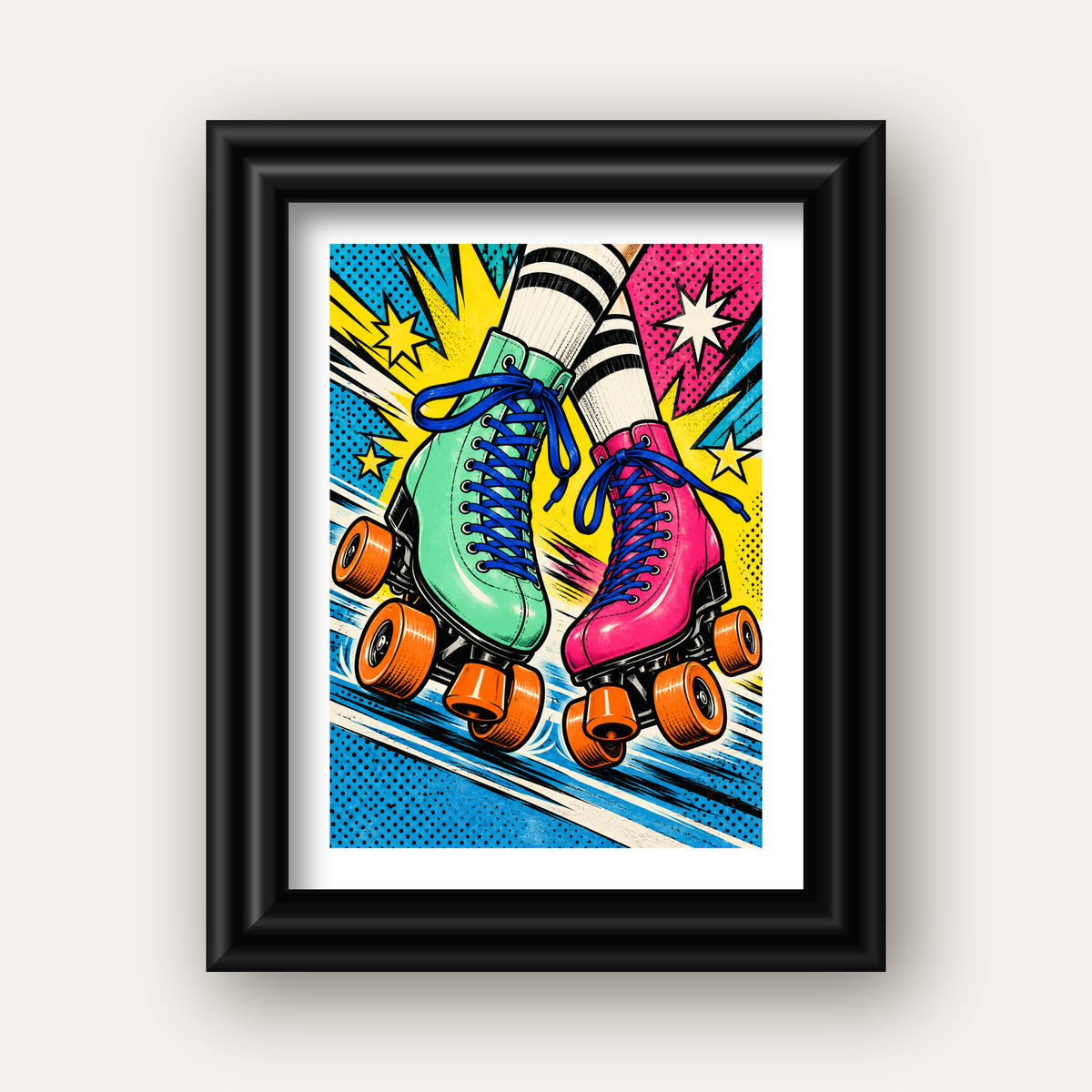 Pop Art Renkli Patenler Poster – Canlı ve Enerjik Duvar Dekoru — siyah galeri çerçeveli paspartulu
