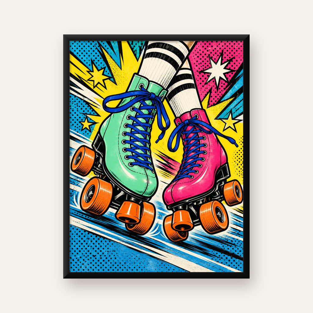 Pop Art Renkli Patenler Poster – Canlı ve Enerjik Duvar Dekoru — Dikey baskı, düz siyah çerçeveli duvar posteri