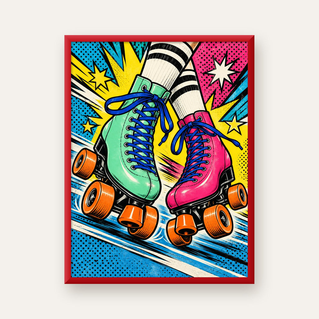 Pop Art Renkli Patenler Poster – Canlı ve Enerjik Duvar Dekoru — kırmızı çerçeveli