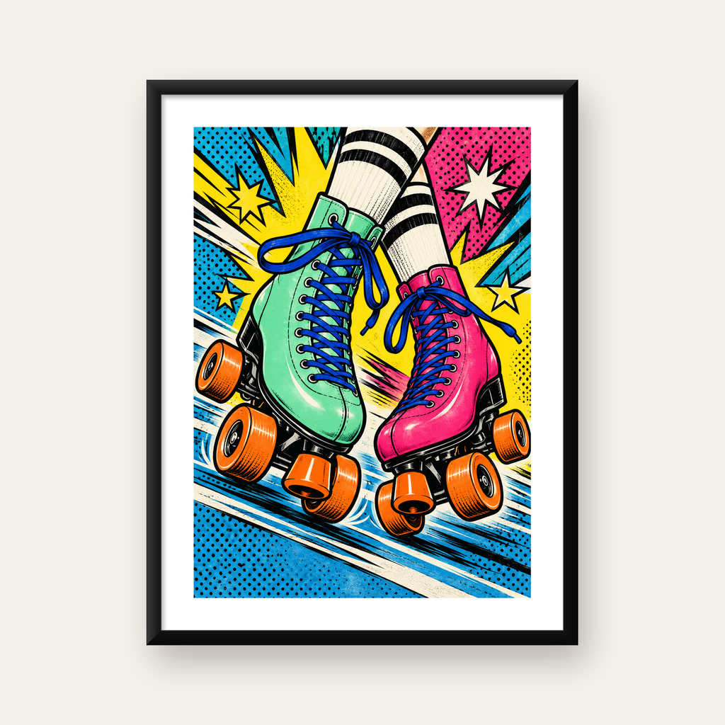 Pop Art Renkli Patenler Poster – Canlı ve Enerjik Duvar Dekoru — Dikey baskı, beyaz paspartulu