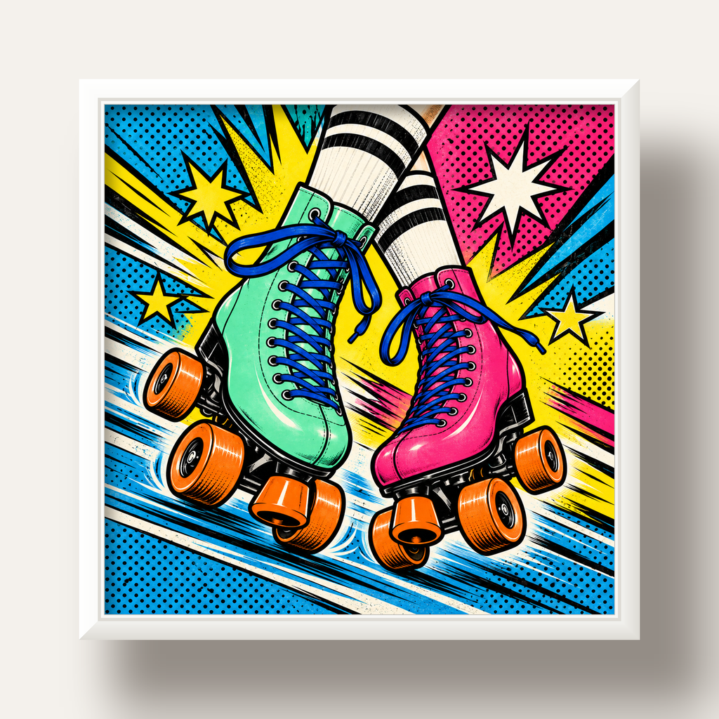 Pop Art Renkli Patenler Poster – Canlı ve Enerjik Duvar Dekoru — beyaz derin çerçeveli