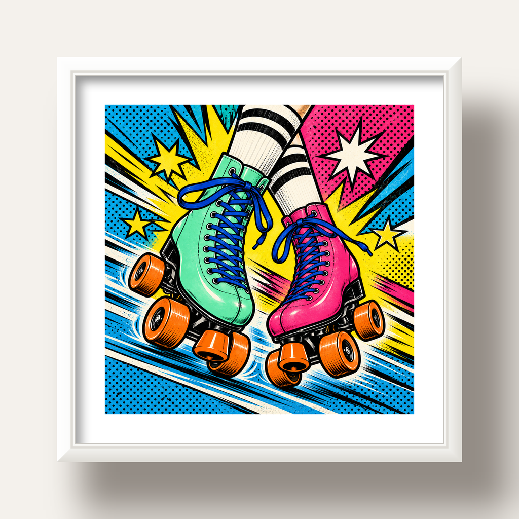 Pop Art Renkli Patenler Poster – Canlı ve Enerjik Duvar Dekoru — beyaz derin çerçeveli paspartulu