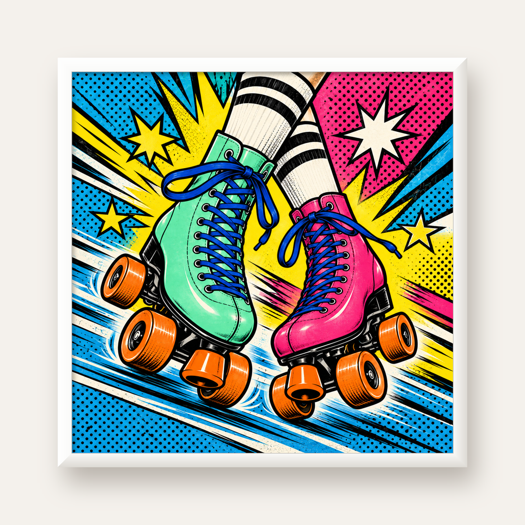 Pop Art Renkli Patenler Poster – Canlı ve Enerjik Duvar Dekoru — beyaz çerçeveli kare poster