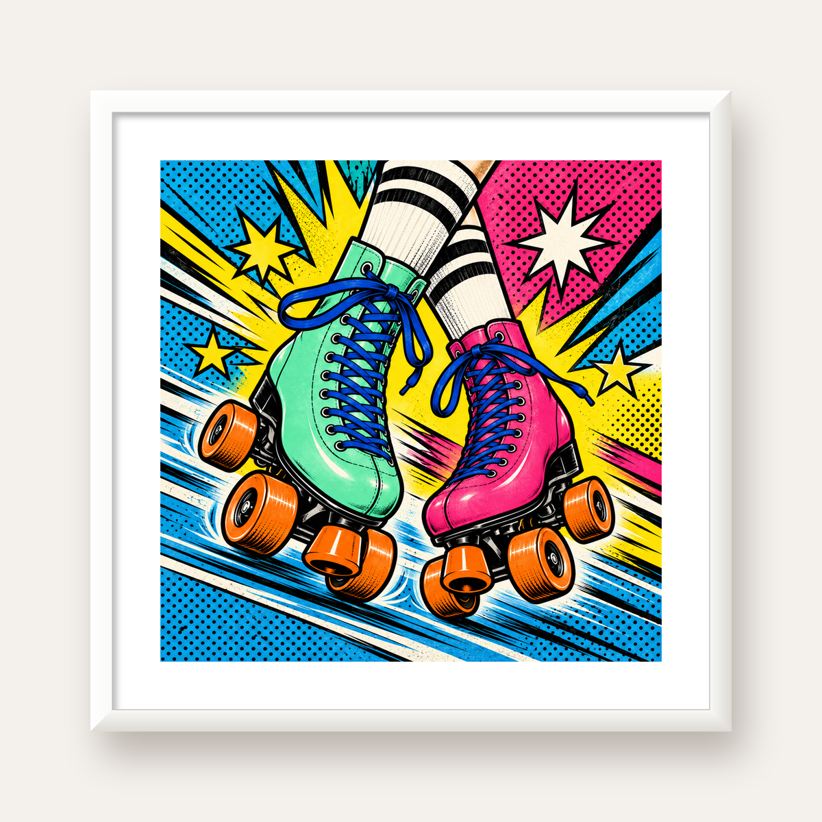 Pop Art Renkli Patenler Poster – Canlı ve Enerjik Duvar Dekoru — beyaz çerçeveli kare poster