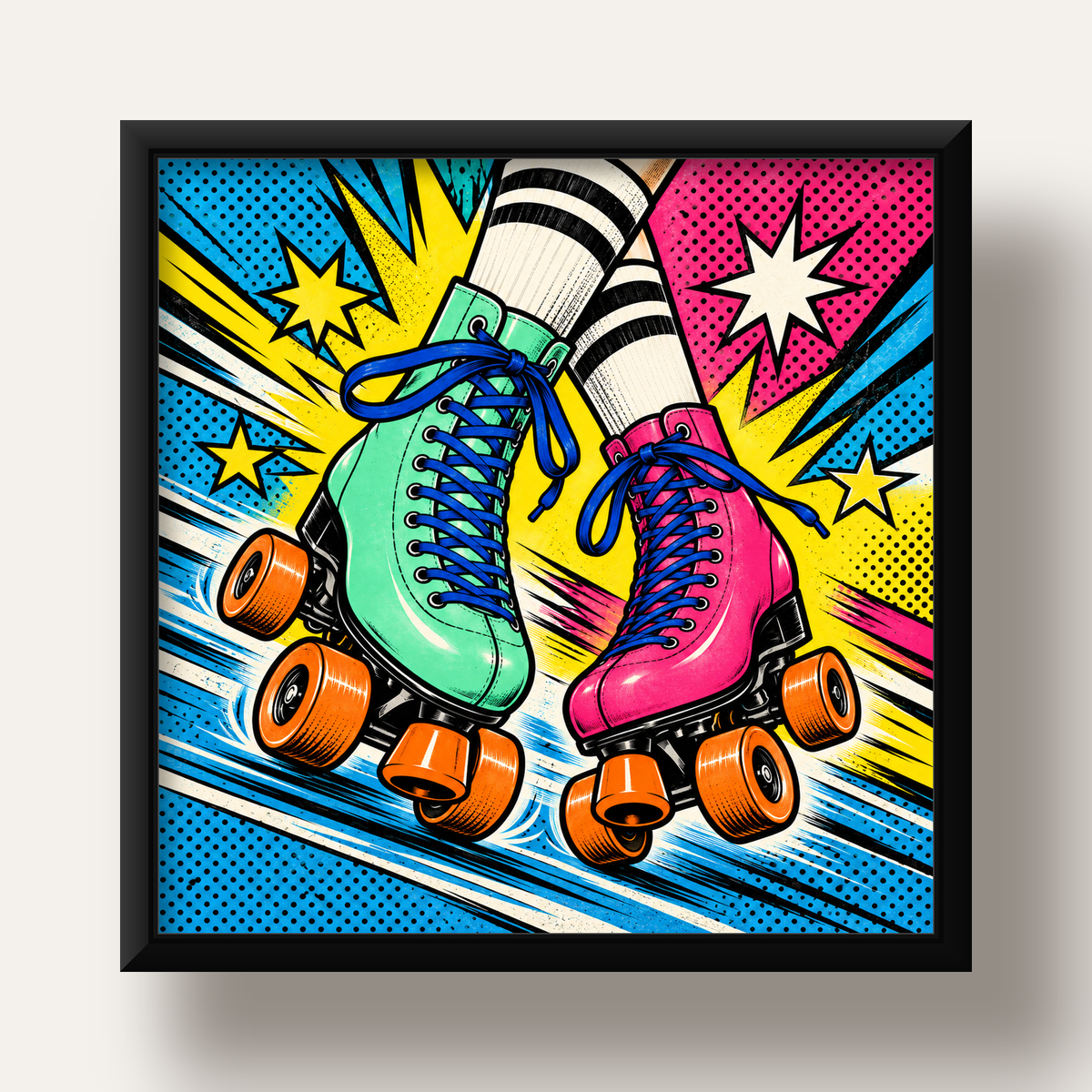 Pop Art Renkli Patenler Poster – Canlı ve Enerjik Duvar Dekoru — siyah derin çerçeveli