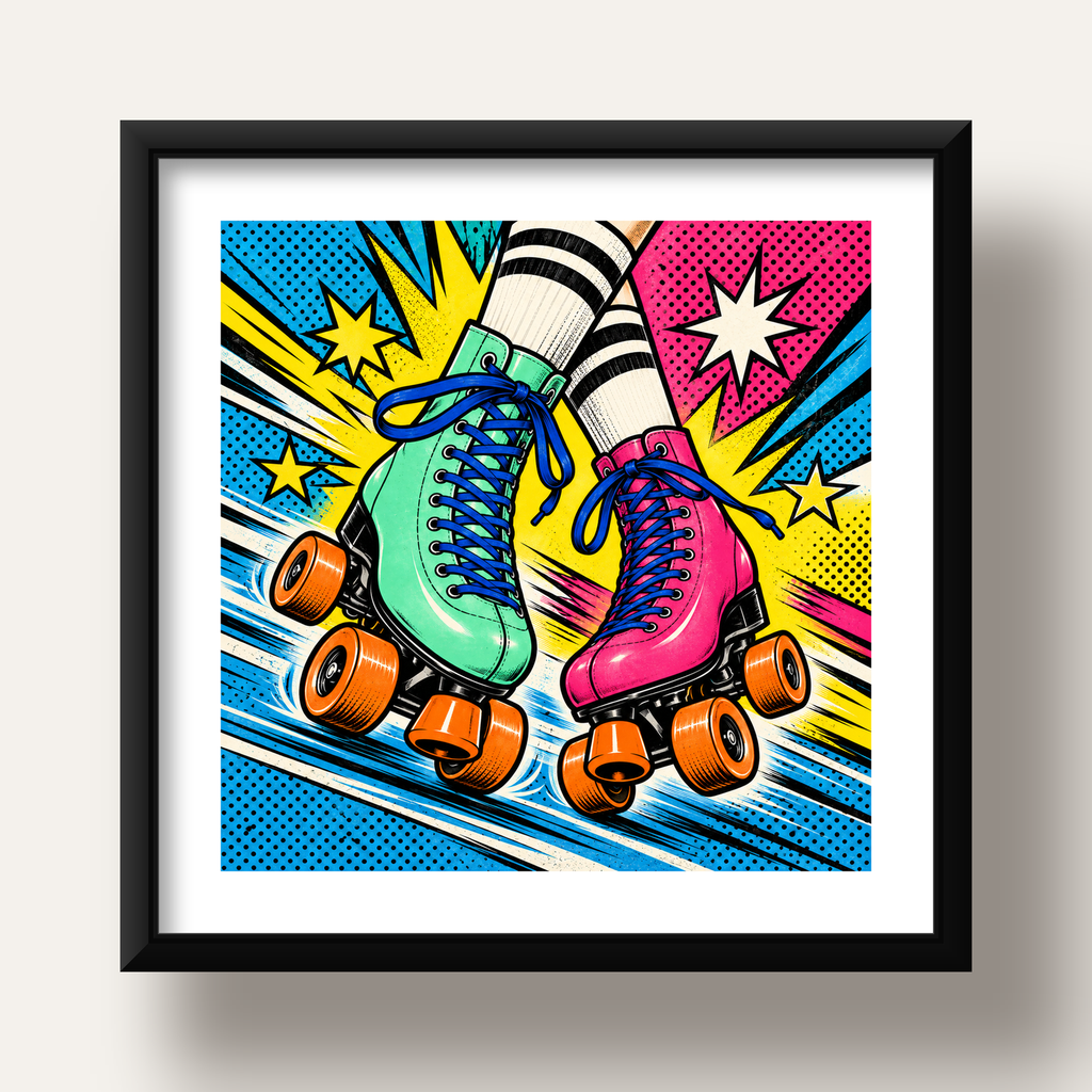 Pop Art Renkli Patenler Poster – Canlı ve Enerjik Duvar Dekoru — siyah derin çerçeveli paspartulu