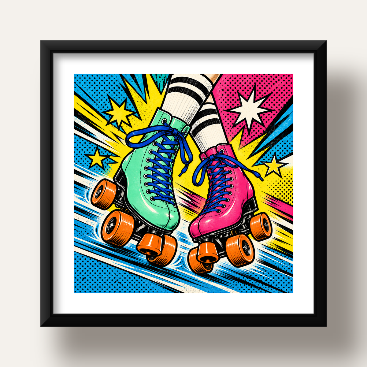 Pop Art Renkli Patenler Poster – Canlı ve Enerjik Duvar Dekoru — siyah derin çerçeveli paspartulu