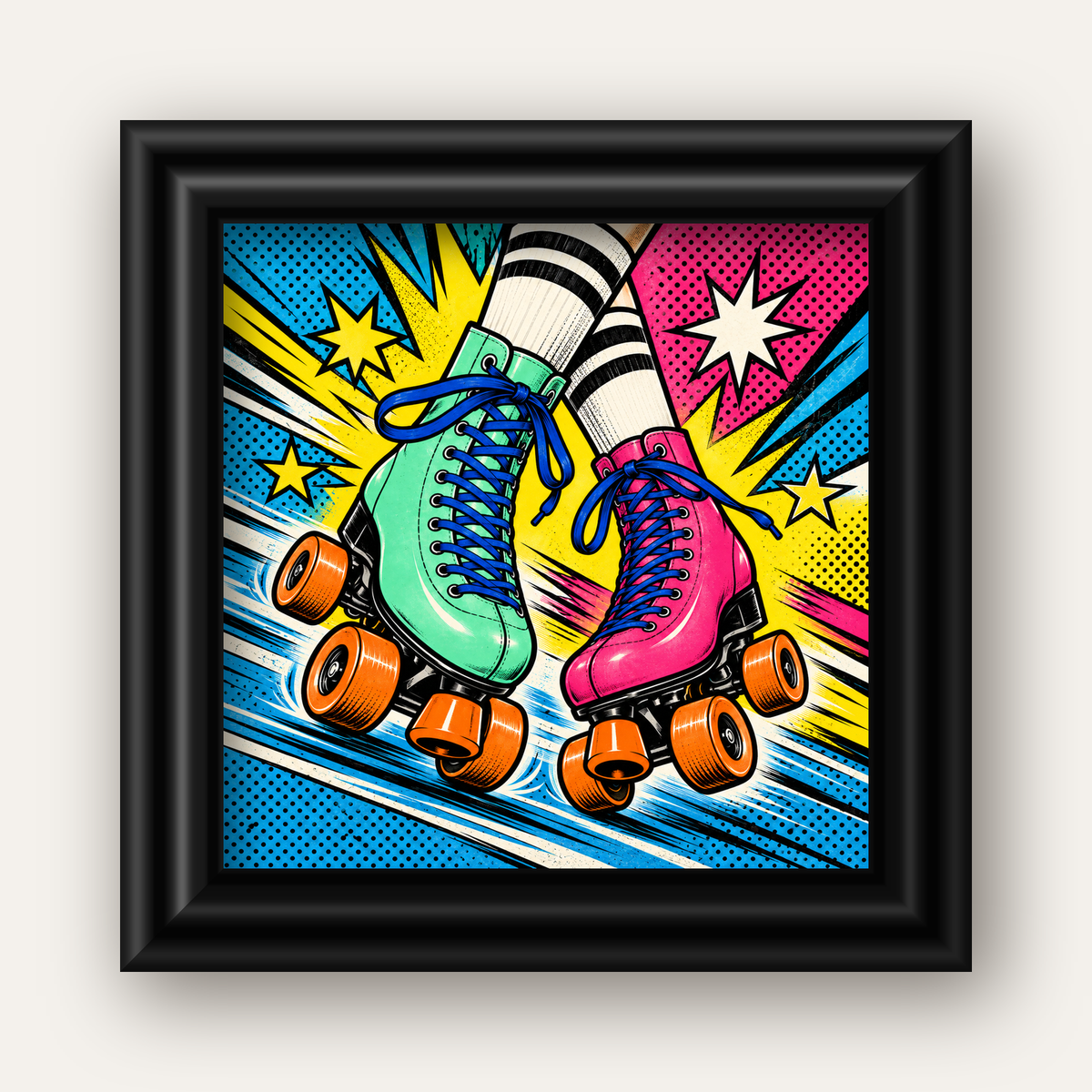 Pop Art Renkli Patenler Poster – Canlı ve Enerjik Duvar Dekoru — siyah galeri çerçeveli