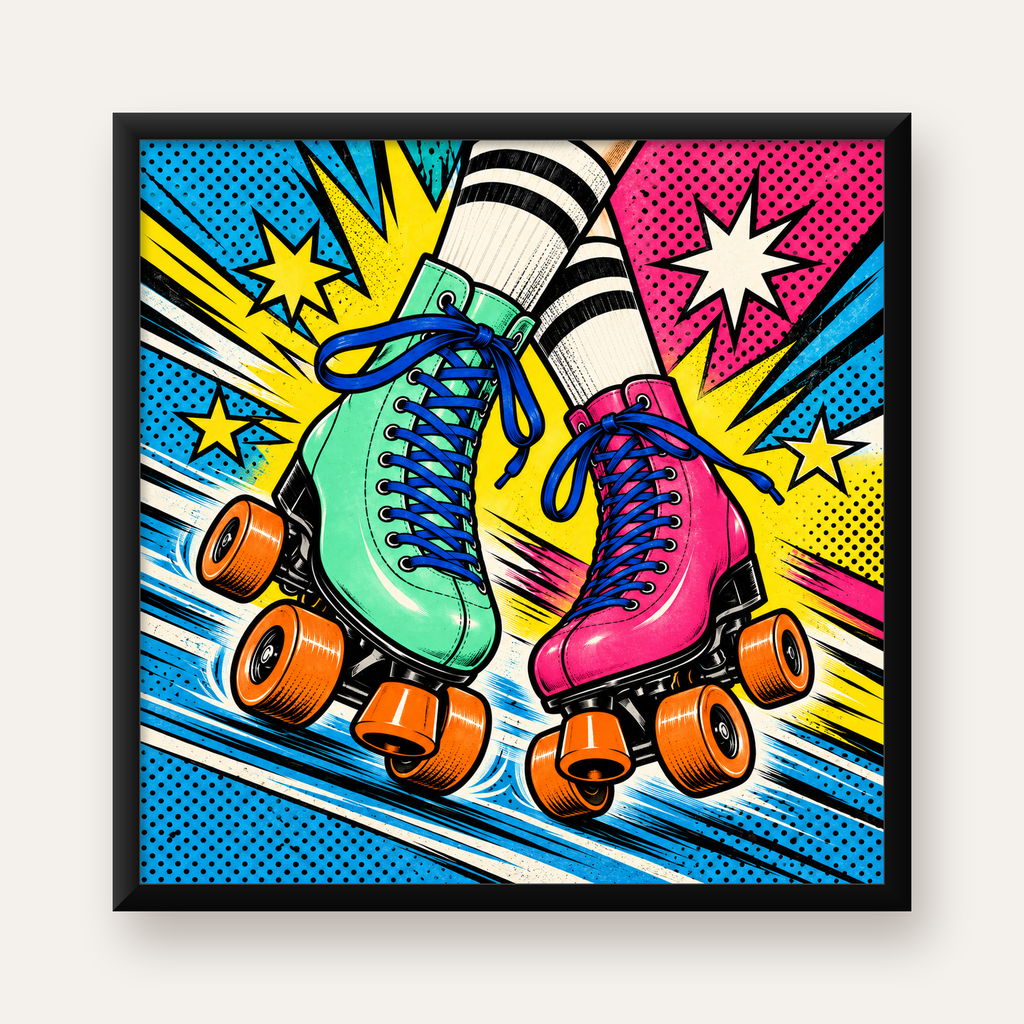 Pop Art Renkli Patenler Poster – Canlı ve Enerjik Duvar Dekoru — Kare baskı, düz siyah çerçeveli duvar posteri