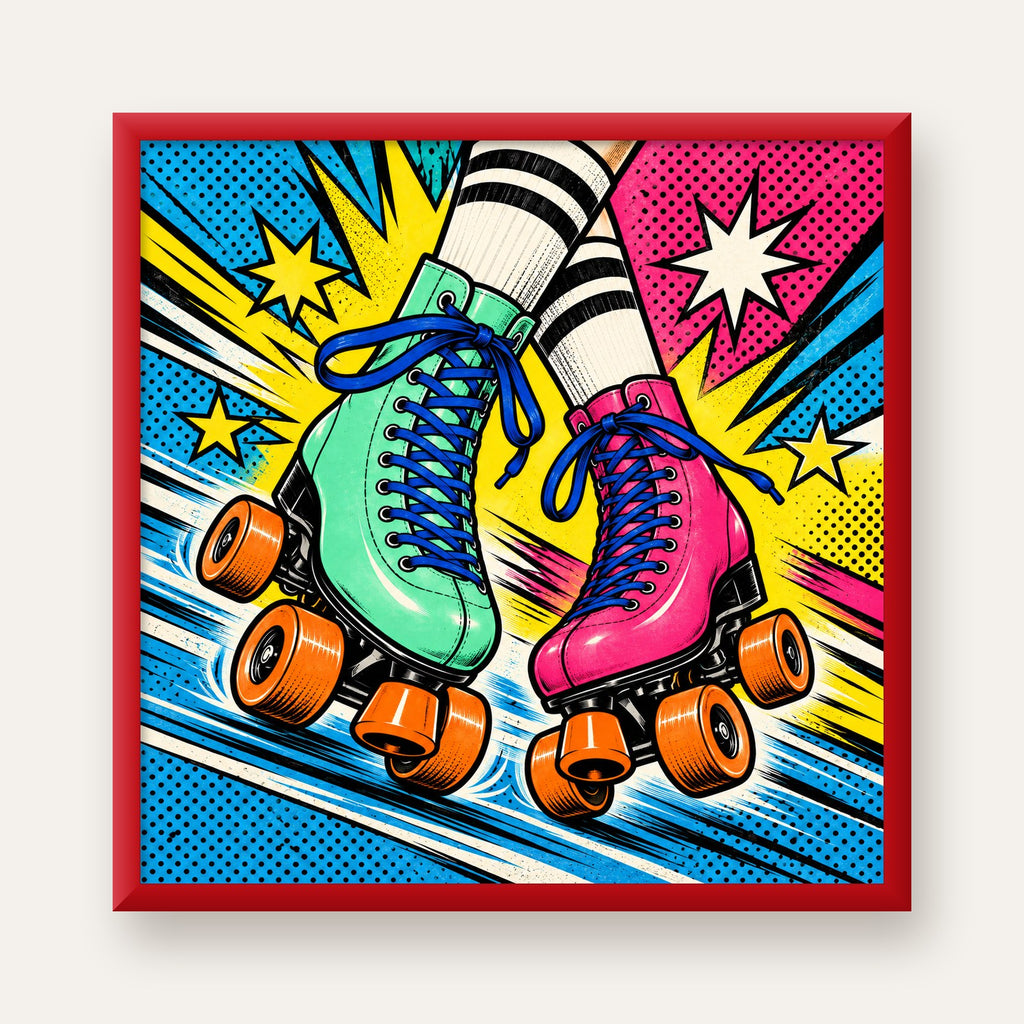 Pop Art Renkli Patenler Poster – Canlı ve Enerjik Duvar Dekoru — kırmızı çerçeveli