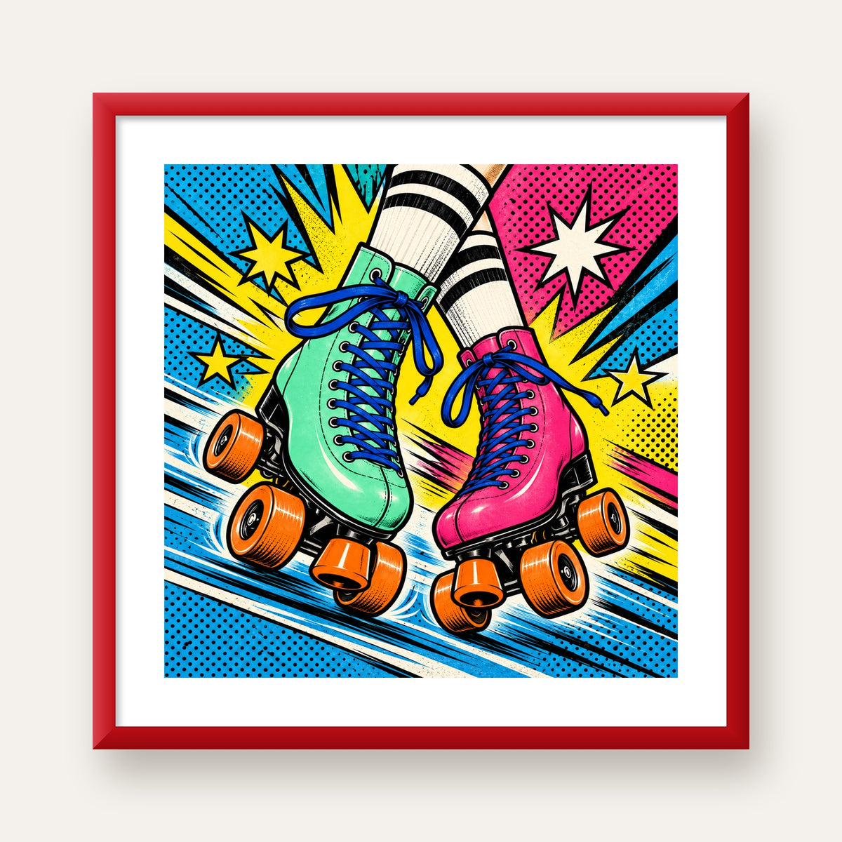 Pop Art Renkli Patenler Poster – Canlı ve Enerjik Duvar Dekoru — kırmızı çerçeveli paspartulu